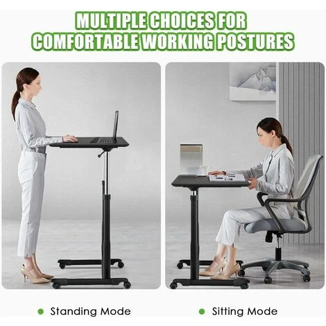 Costway Height Adjustable Laptop Table Mobile Sit Stand Converter Lifting Desk W/ Wheels - Image 4