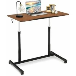 Costway Height Adjustable Laptop Table Mobile Sit Stand Converter Lifting Desk W/ Wheels