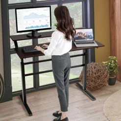 Costway 2-Tier Standing Desk Sit To Stand Workstation Ergonomic Computer Table Brown