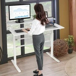 Costway 2-Tier Standing Desk Sit To Stand Workstation Ergonomic Computer Table White