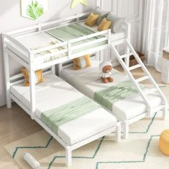 ModernLuxe Bunk Bed Triple Sleeper With Side Ladder For Children And Teens, 90x190cm,90x200cm, White