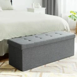 Costway Folding Storage Ottoman Bench Tufted Faux Leather Toy Box Foot Stool Bench Seat