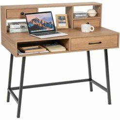 COSTWAY Multifunctional Dressing Table, Vanity Makeup Desk With 3 Drawers And Open Shelves, Home Office Bedroom Computer Desk Writing Study Table