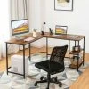 Gymax L-Shaped Desk W/ 2-Teir Storage Shelf Premium Metal Frame & Solid Footrest