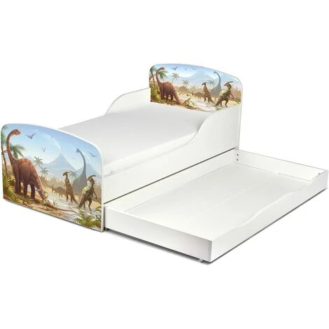 Leomark Wooden Bed For Children With A Drawer And A 140/70 Mattres. Dinosaurs UV Print. - Image 2