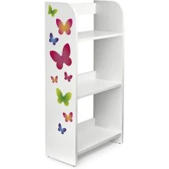Leomark White Wooden Bookcase - 3 Shelves - Butterflies