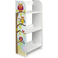 Leomark White Wooden Bookcase - 3 Shelves - Owls