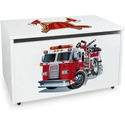 Leomark Large Wheeled Wooden Toy Box For With Stool Seat - Little Firefighter