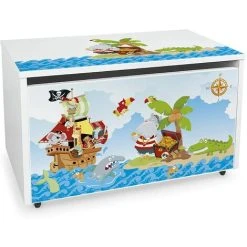 Leomark Large Wheeled Wooden Toy Box For With Stool Seat - Pirates
