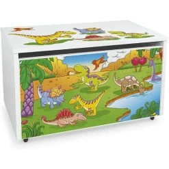 Leomark Large Wheeled Wooden Toy Box For With Stool Seat - Dino
