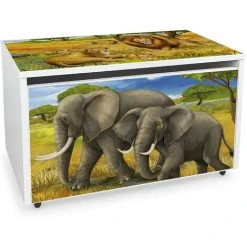 Leomark Large Wheeled Wooden Toy Box For With Stool Seat - Safari
