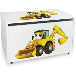 Leomark Large Wheeled Wooden Toy Box For With Stool Seat - Mr Digger