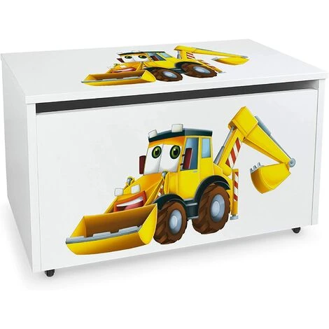 Leomark Large Wheeled Wooden Toy Box For With Stool Seat - Mr Digger