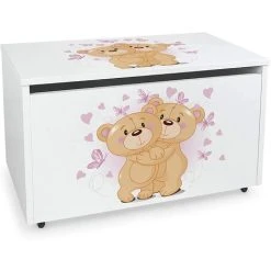 Leomark Large Wheeled Wooden Toy Box For With Stool Seat - Teddybears