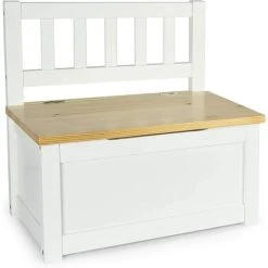 Leomark Wooden Toy Box With A Bench - Pola - WHITE/PINE