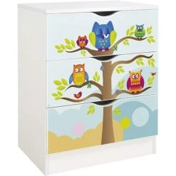 Leomark White Chest Of Drawers - ROMA -Owls