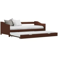 Topdeal Pull-out Sofa Bed Frame Dark Brown Pinewood 90x200 Cm VDTD24042