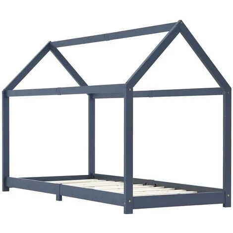 Topdeal Kids Bed Frame Grey Solid Pine Wood 70x140 Cm VDTD24206 - Image 2