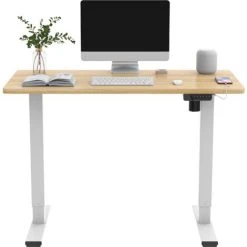 SANODESK Standing Desk Electric Height-Adjustable Desk With Anti-collision Protection, Memory Control And Soft Start/stop Function (White Frame+ 12060cm Maple Top)
