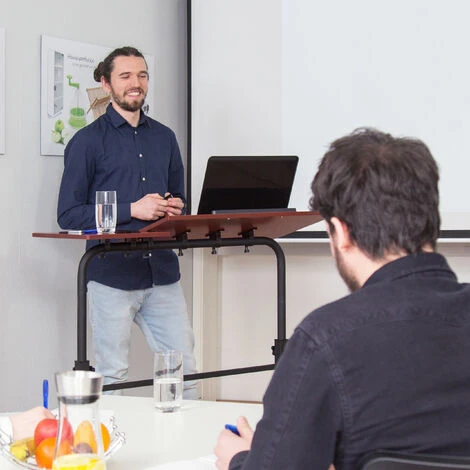 Relaxdays XXL Laptop Table Height Adjustable, 110 X 100 X 50 Cm, Wood, Mobile Lecturn, Wheels With Brakes, Notebooks, Projecters, Laptops, 2 Surfaces, Ebony Black - Image 2