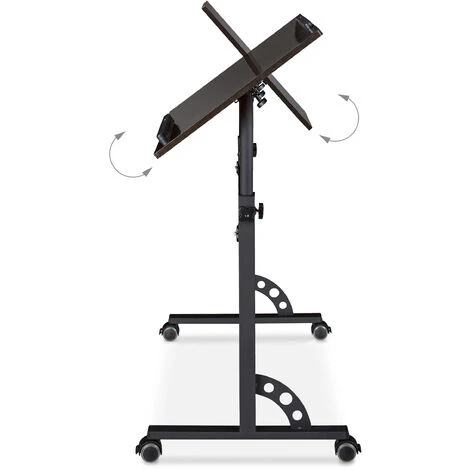 Relaxdays XXL Laptop Table Height Adjustable, 110 X 100 X 50 Cm, Wood, Mobile Lecturn, Wheels With Brakes, Notebooks, Projecters, Laptops, 2 Surfaces, Ebony Black - Image 5