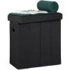 Relaxdays Folding Ottoman, HxWxD: 49.5 X 46 X 25.5 Cm, With Storage, Foldable Footstool, Linen, Polyester, MDF, Black