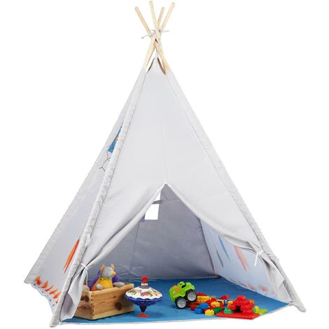 Relaxdays Teepee Play Tent, Children’s Playhouse Wigwam, For Indoor And Outdoor Use, Age 3 And Up, HxWxD: 155 X 125 X 125 Cm, Grey