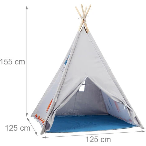Relaxdays Teepee Play Tent, Children’s Playhouse Wigwam, For Indoor And Outdoor Use, Age 3 And Up, HxWxD: 155 X 125 X 125 Cm, Grey - Image 4