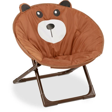 Relaxdays Moon Chair Kids Foldable Indoor & Outdoor Camping Seat For Boys And Girls, Bear, Brown HxWxD 48 X 51 X 48 Cm