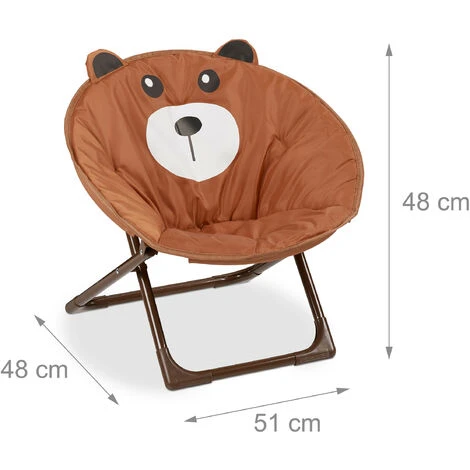 Relaxdays Moon Chair Kids Foldable Indoor & Outdoor Camping Seat For Boys And Girls, Bear, Brown HxWxD 48 X 51 X 48 Cm - Image 4