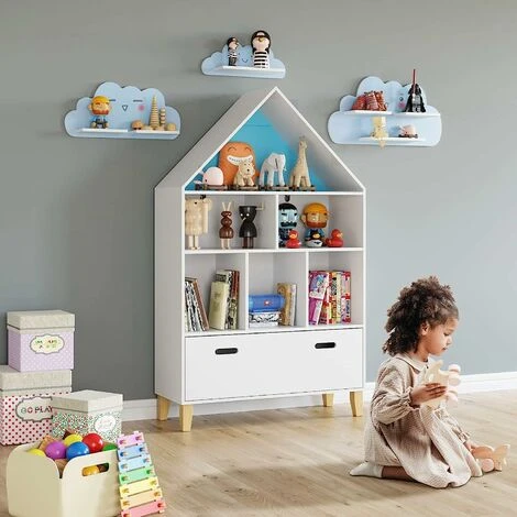 FURCHEN Toy Box Storage Triangle Kids Bookshelf Toy Storage Unit Childrens Bookcase White Toy Organiser With Drawers For Children's Room Playroom 8030132.5cm - Image 3