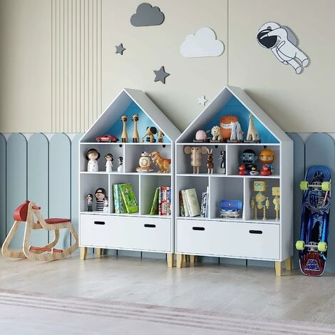 FURCHEN Toy Box Storage Triangle Kids Bookshelf Toy Storage Unit Childrens Bookcase White Toy Organiser With Drawers For Children's Room Playroom 8030132.5cm - Image 4