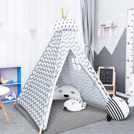Gymax Kids Teepee Tent With Floor Mat Cotton Canvas Indian Indoor Outdoor Play House
