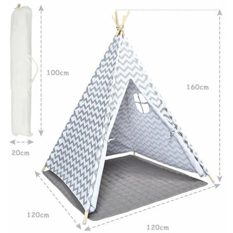 Gymax Kids Teepee Tent With Floor Mat Cotton Canvas Indian Indoor Outdoor Play House - Image 2