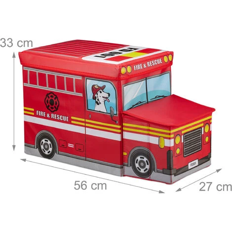 Relaxdays Children’s Storage Ottoman, Lidded Toy Box, Folding, Boys & Girls, Fire Truck Design, 50 Litres, Red - Image 4