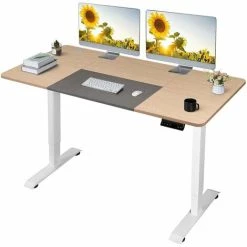 Devoko Height Adjustable Electric Standing Desk Office Computer Desk Stand Up Desk For Home Office With Memory Smart Pannel,140 Cm,Beige