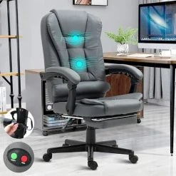 BLISSWOOD 2 Point Massage Office Chair For Home Office, Computer Desk Chairs Executive Chair With Footrest 130° Reclining Extra Padded Adjustable Height Heavy Duty 360° Tilt Function & Remote