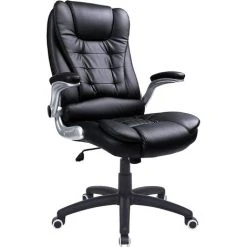 SONGMICS Office Swivel Chair With 76 Cm High Back Large Seat And Flip-Up Armrest Computer Desk Executive Chair PU OBG51BUK