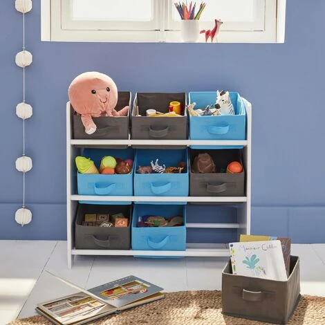 Alice's Garden Storage Combination With 9 Boxes For Kids Toy, 65x30x59.5cm - Camille - Grey And Blue - Image 2