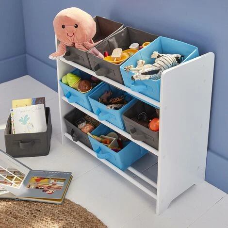Alice's Garden Storage Combination With 9 Boxes For Kids Toy, 65x30x59.5cm - Camille - Grey And Blue - Image 3