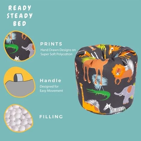 Ready Steady Bed Childrens Character Filled Beanbags Kids Bedroom Play Room Furniture Bean Bag, Africa - Image 3
