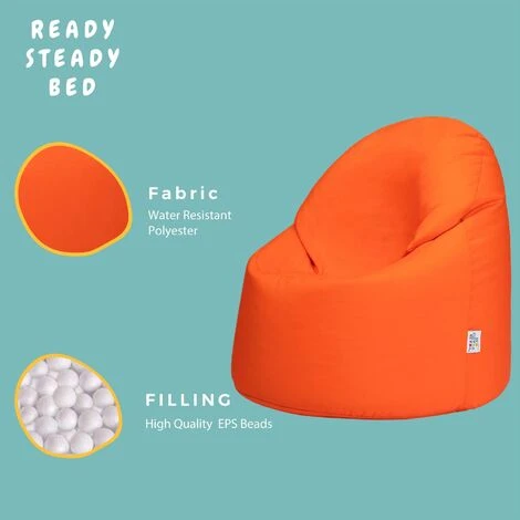 Ready Steady Bed Outdoor Kids Bean Bag Chair Indoor Comfy Seat Child's Ergonomic Durable Comfort, Orange - Image 3