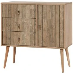 Vivense City Sideboard Cabinet Cupboard Storage Furniture Drawers & Doors Natural