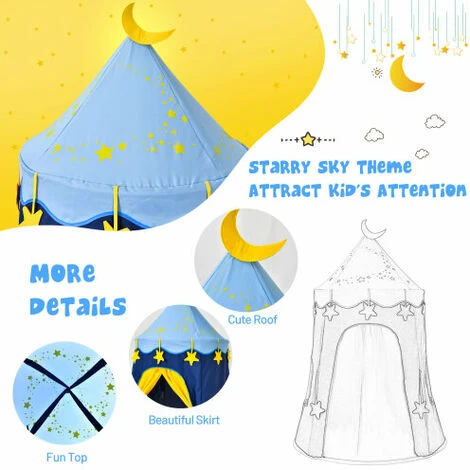 Gymax Children Portable Playhouse Tent Kids Castle Indoor & Outdoor Blue - Image 3