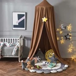 MUFF Kids Bed Canopy For Bedroom Round Dome For Baby Nursery Room Decorations Skin-friendly Cotton 2.5m (Brown)