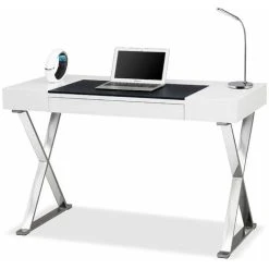 Centurion Supports ADONIS Gloss White And Chrome Ergonomic Home Office Luxury Computer Desk
