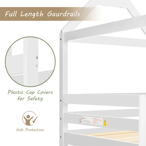 FYFAMILY Bunk Beds For Childrens, Solid Wood Twin Sleeper For Kids 90 X 190 Cm White - Image 3