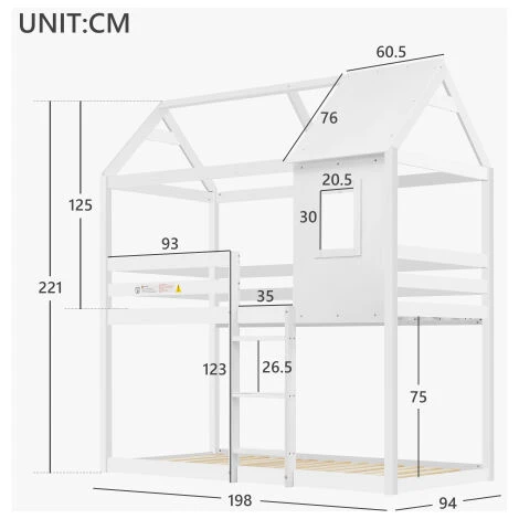 FYFAMILY Bunk Beds For Childrens, Solid Wood Twin Sleeper For Kids 90 X 190 Cm White - Image 5