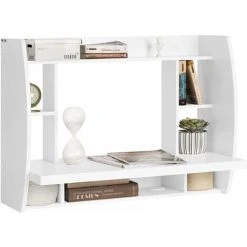 SoBuy Home Office Wall-mounted Table Desk With Shelves,White,FWT18-W