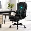 ELFORDSON Massage Office Chair With Footrest Executive Gaming Seat PU Leather